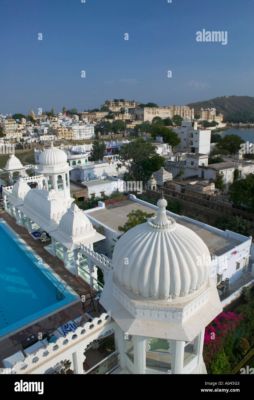 City Palace from Udai Kothi Hotel Roof, Udaipur, Rajasthan, India Stock Photo