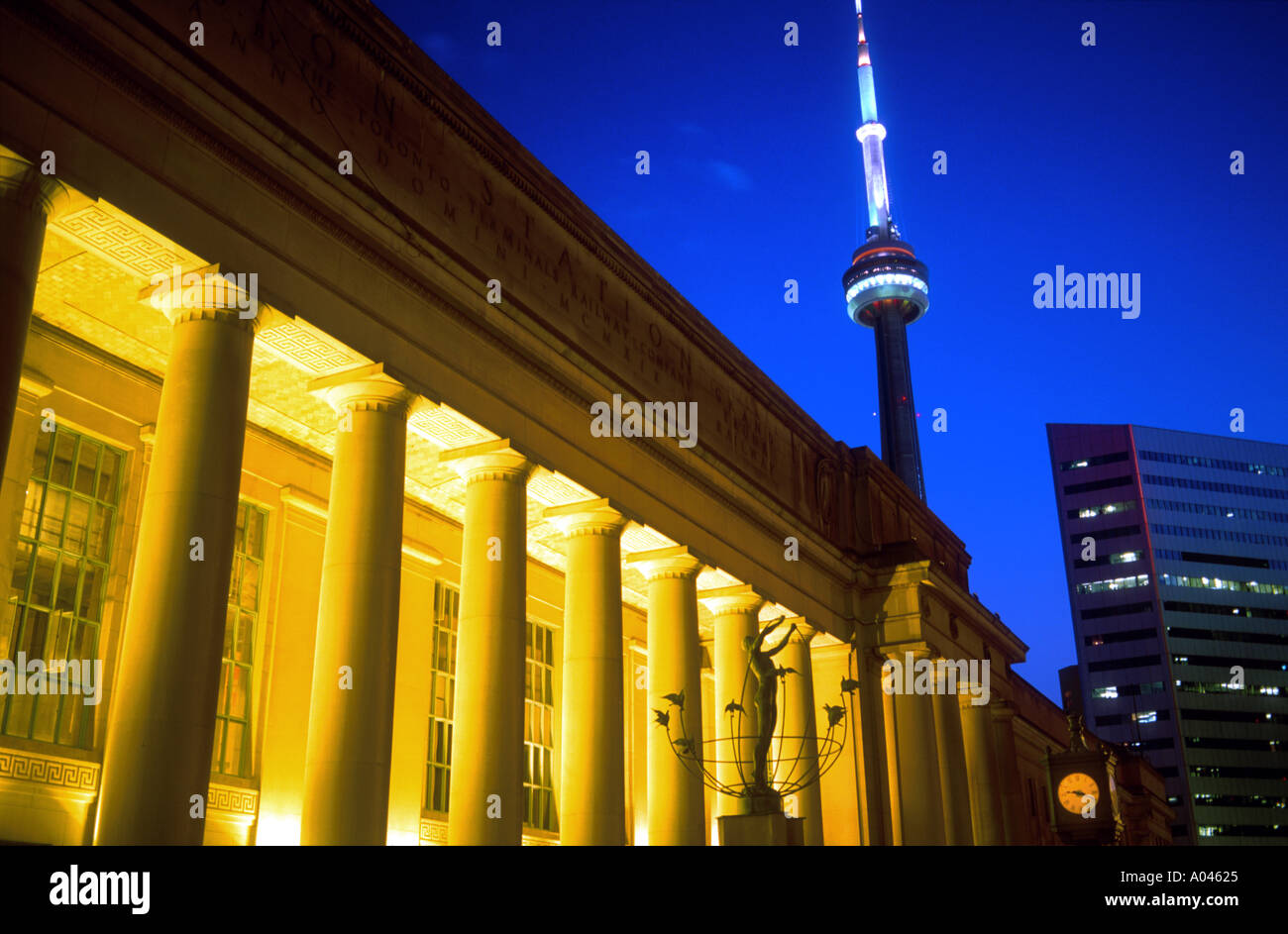 Canada Ontario Toronto Exterior of Union Station and CN Tower Stock ...