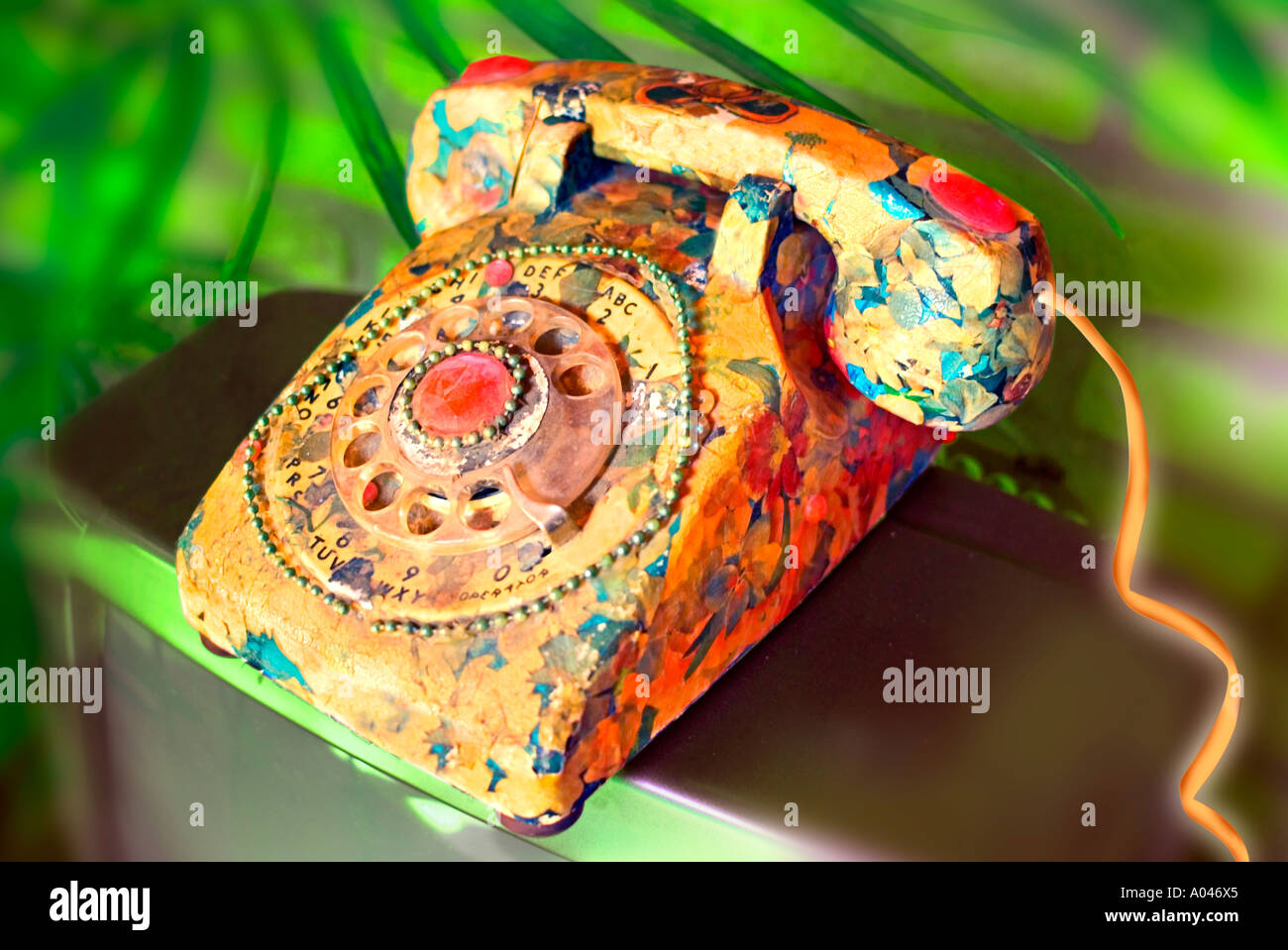 Decoupage telephone Stock Photo