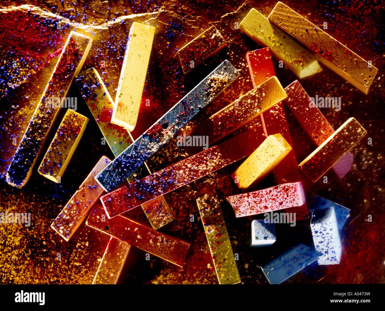 Chalk colours and colour pigment Stock Photo Alamy