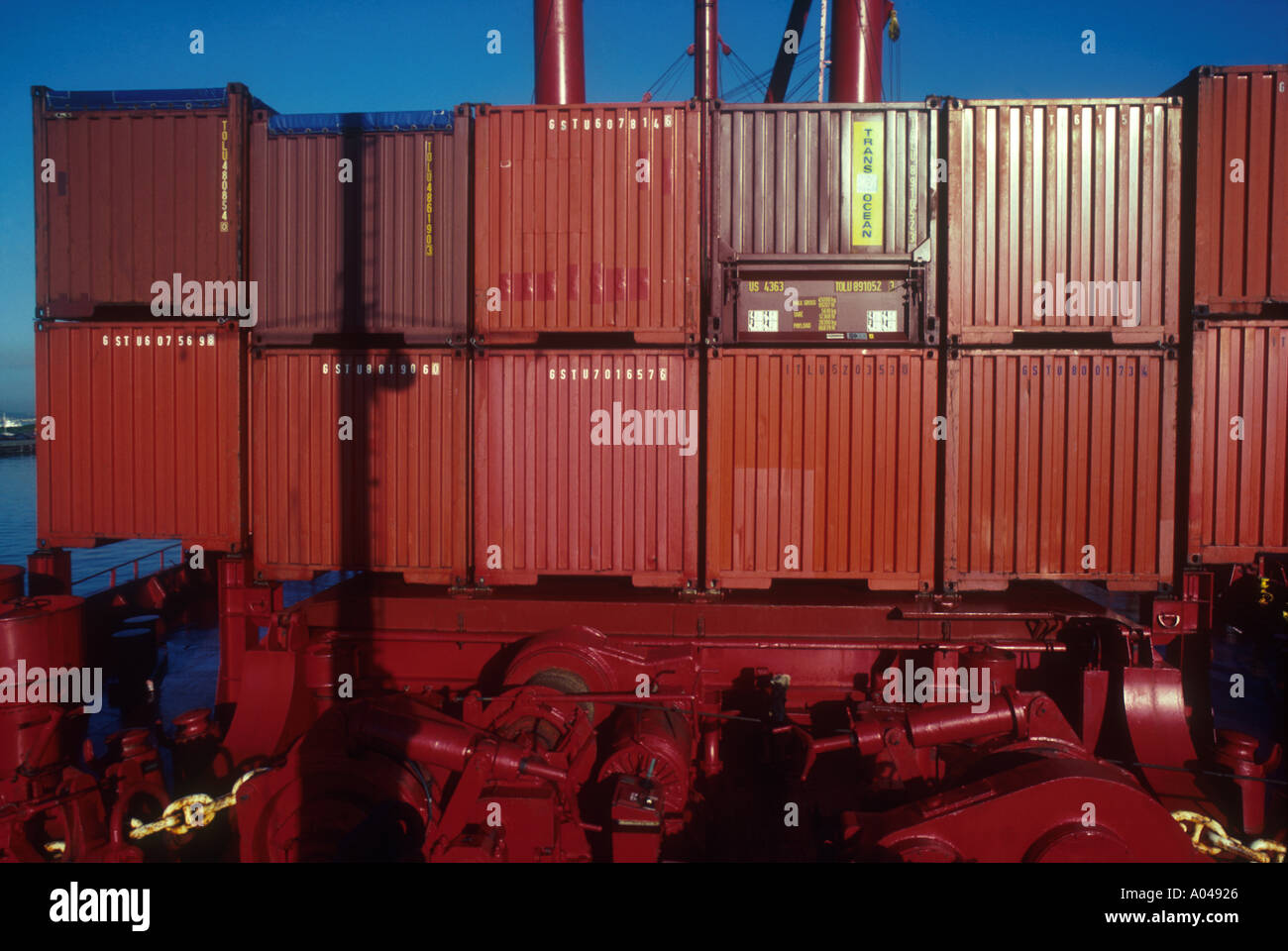 Shipping containers on a cargo vessel Stock Photo - Alamy