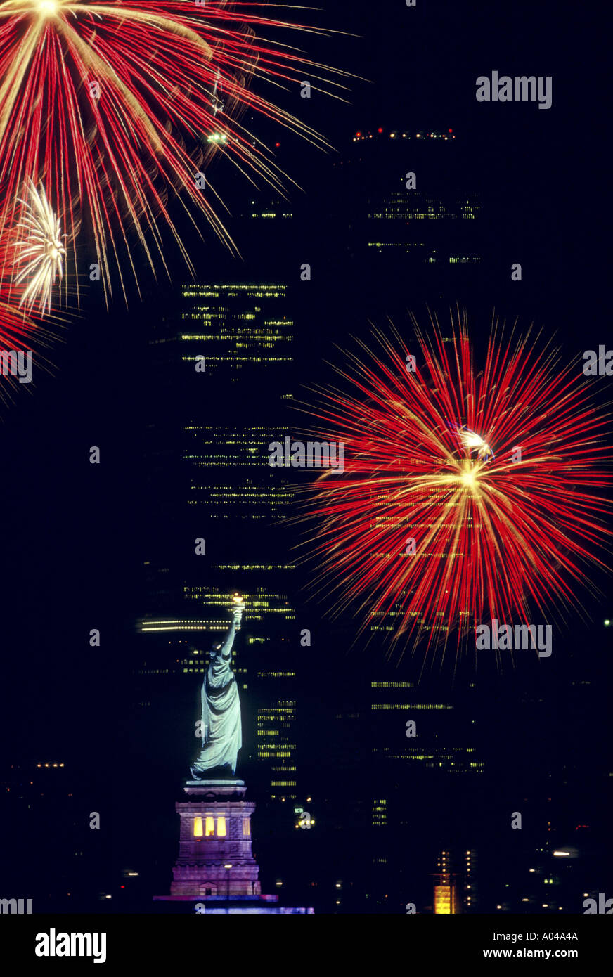 Fourth of July fireworks at the Statue of LIberty in New York City