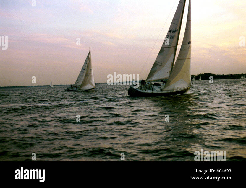 sail boat racing sailing,  racing, sails, spinnacker, LI sound, reggata, motion, water, powerful, USA, Stock Photo