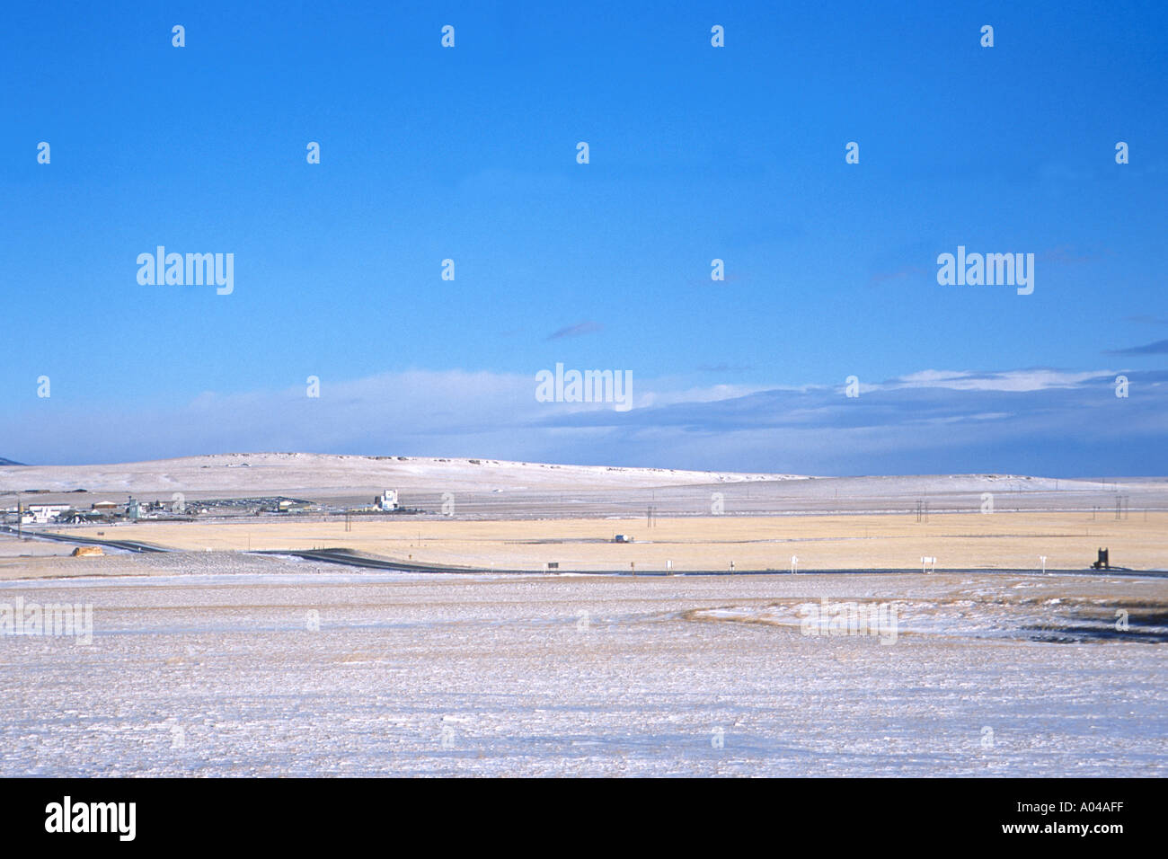 winter scenic of prairies southern Alberta Canada after snow storm with blue sky Stock Photo