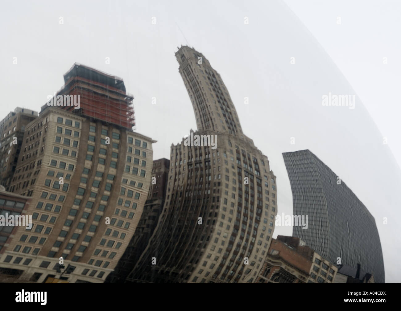 Distorted reflection of highrises Stock Photo