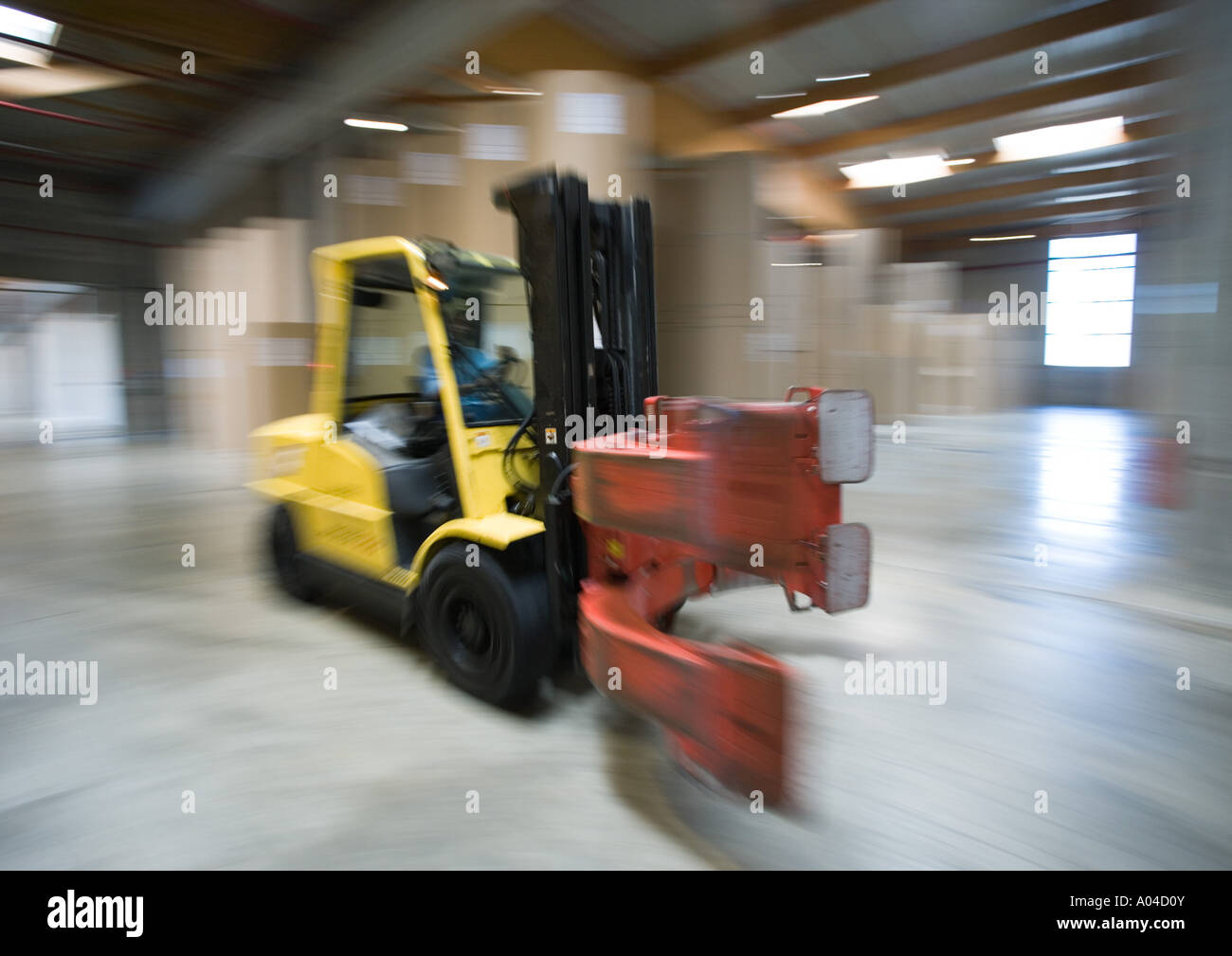Forklift in paper mill Stock Photo