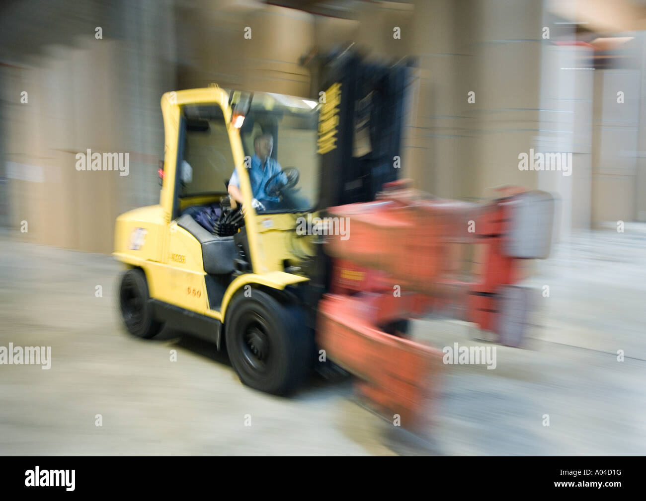 Forklift in paper mill Stock Photo