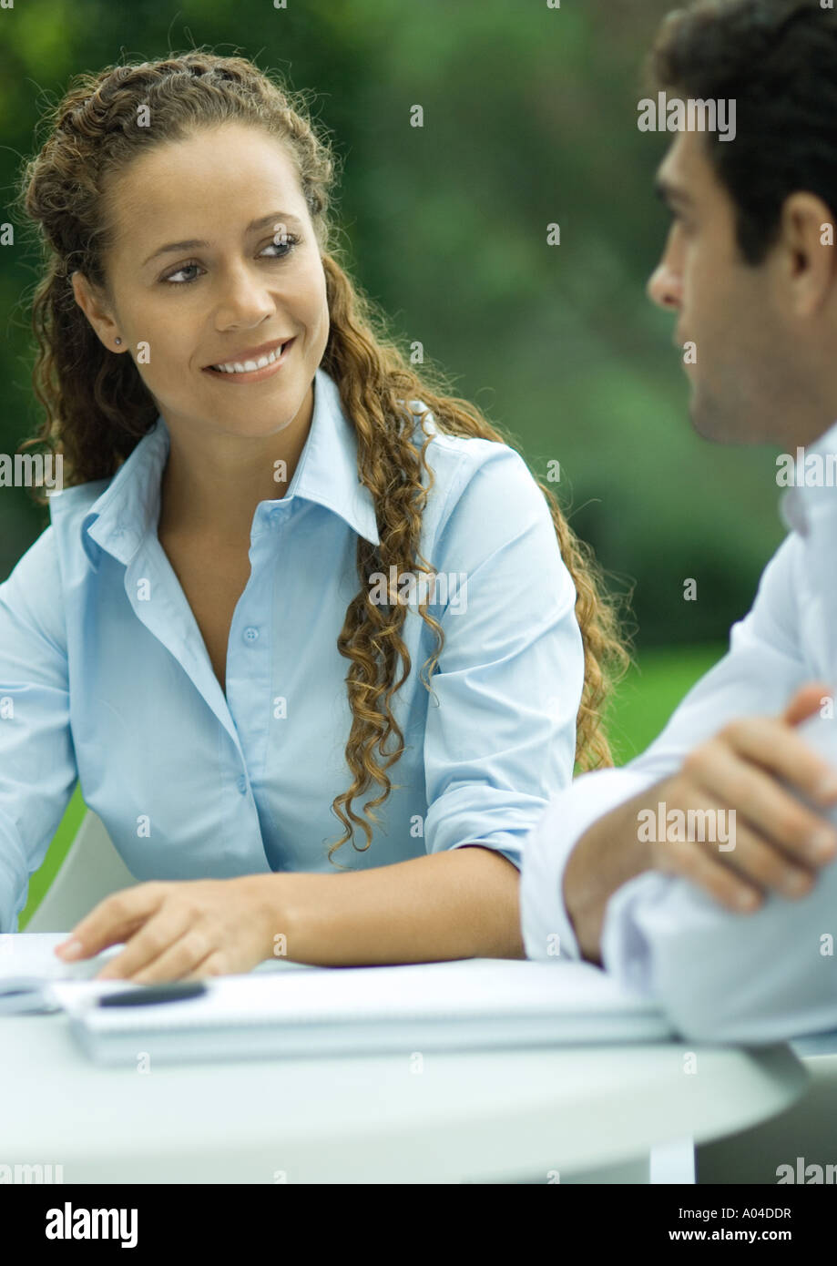 Casually dressed young executives working outdoors Stock Photo