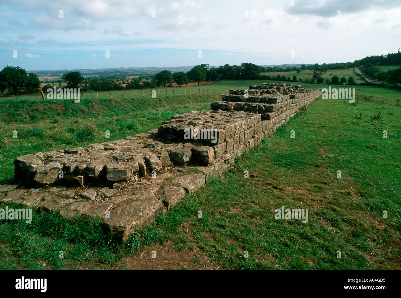 Remains of Hadrians Roman Wall built by Romans on Scottish border near Carlisle UK Stock Photo