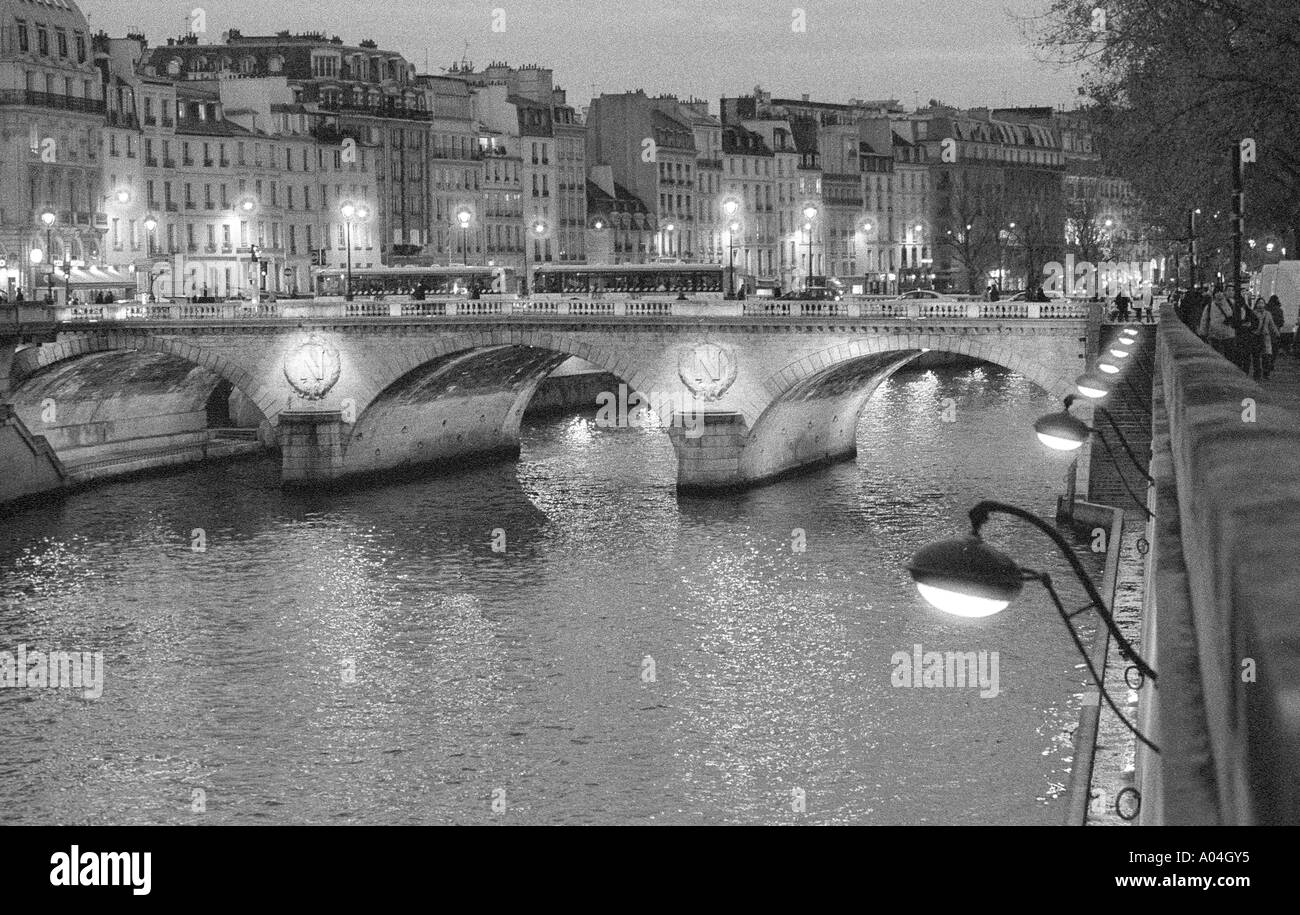 Paris Seine river bridge and street lamps Stock Photo