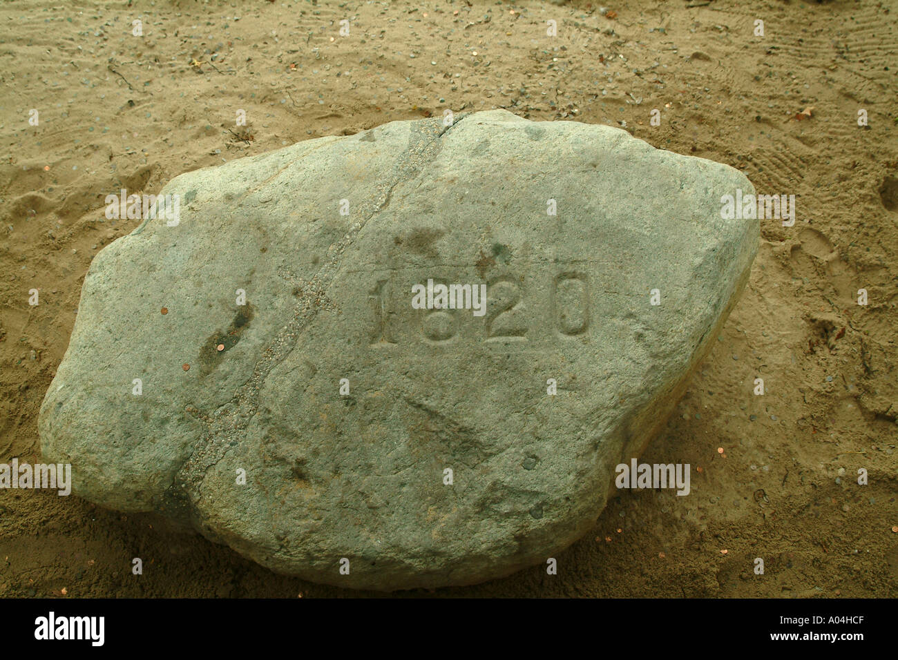 Plymouth rock site of the landing of the pilgrim Fathers Massachusetts MA USA Stock Photo