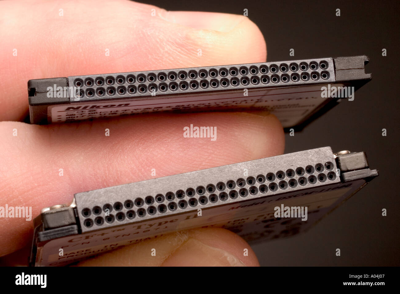 Compact flash digital camera memory CF1 and 2 comparison Stock Photo