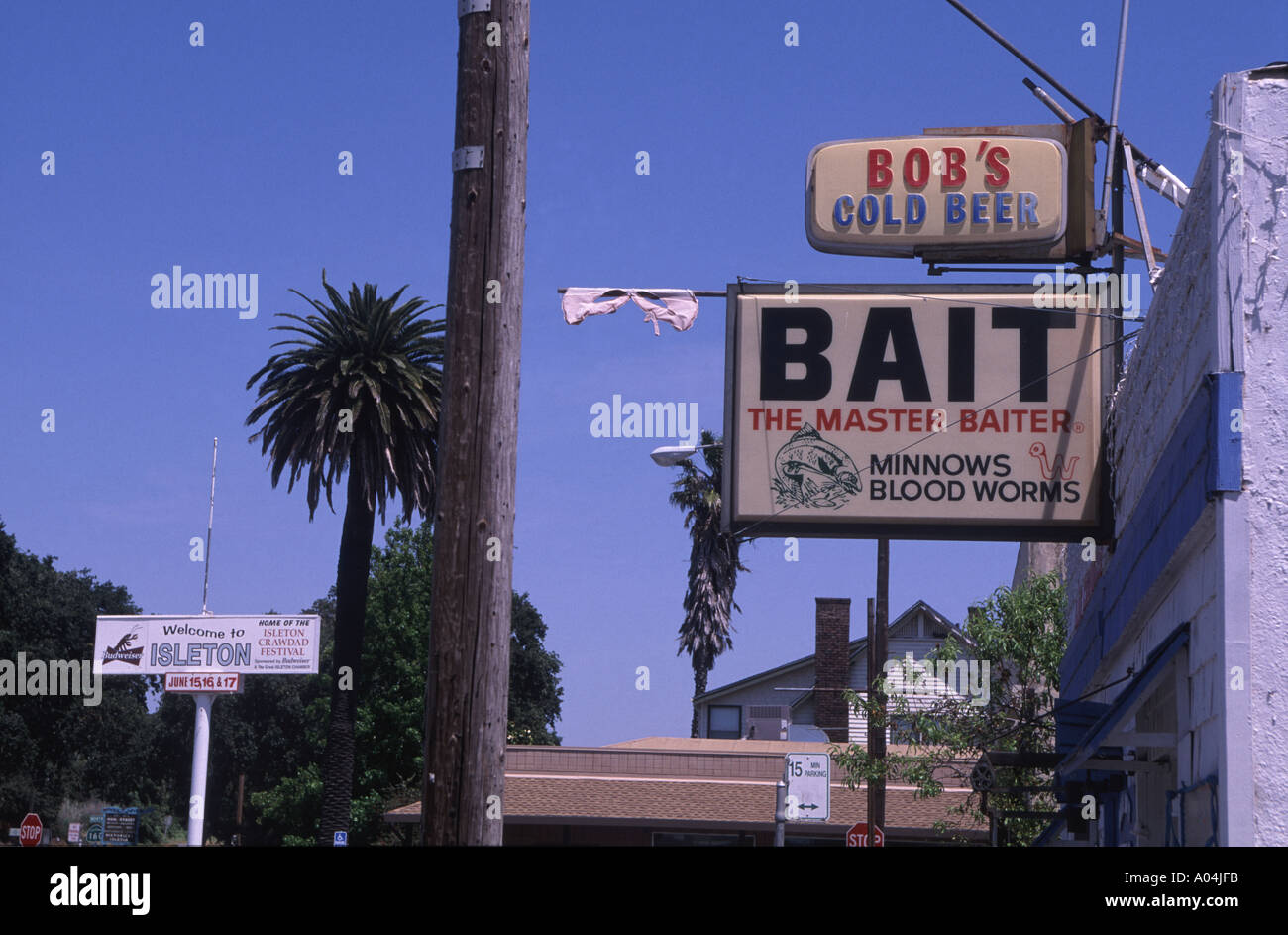 "Sign for a bait and fishing tackle store, California Stock Photo Alamy