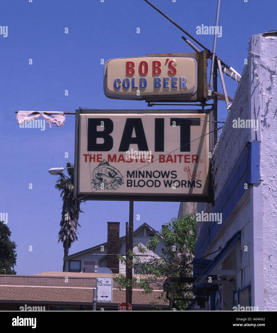 Sign for a bait and fishing tackle store, California Stock Photo