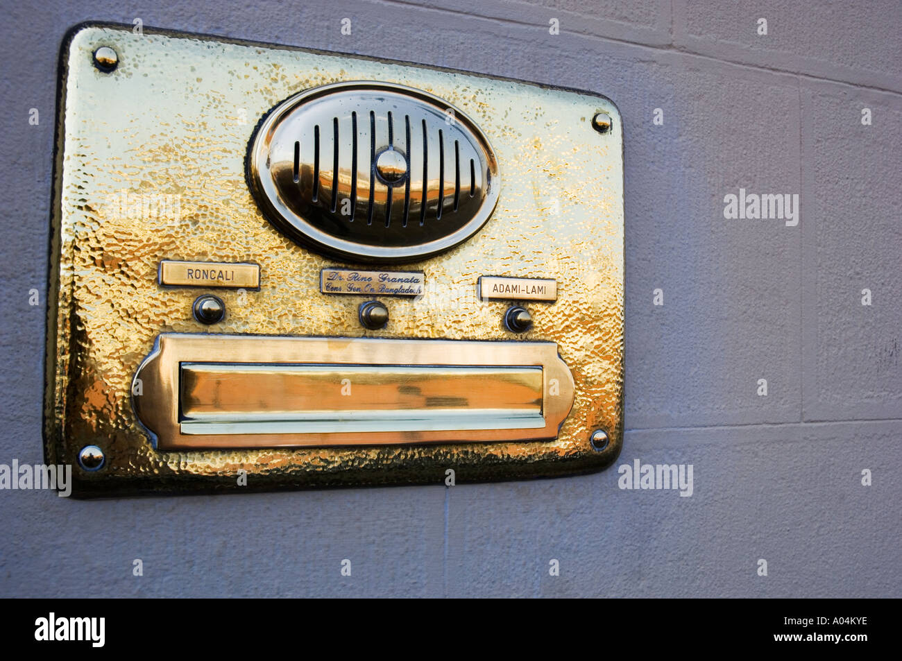 Golden Intercom and Letterbox Stock Photo