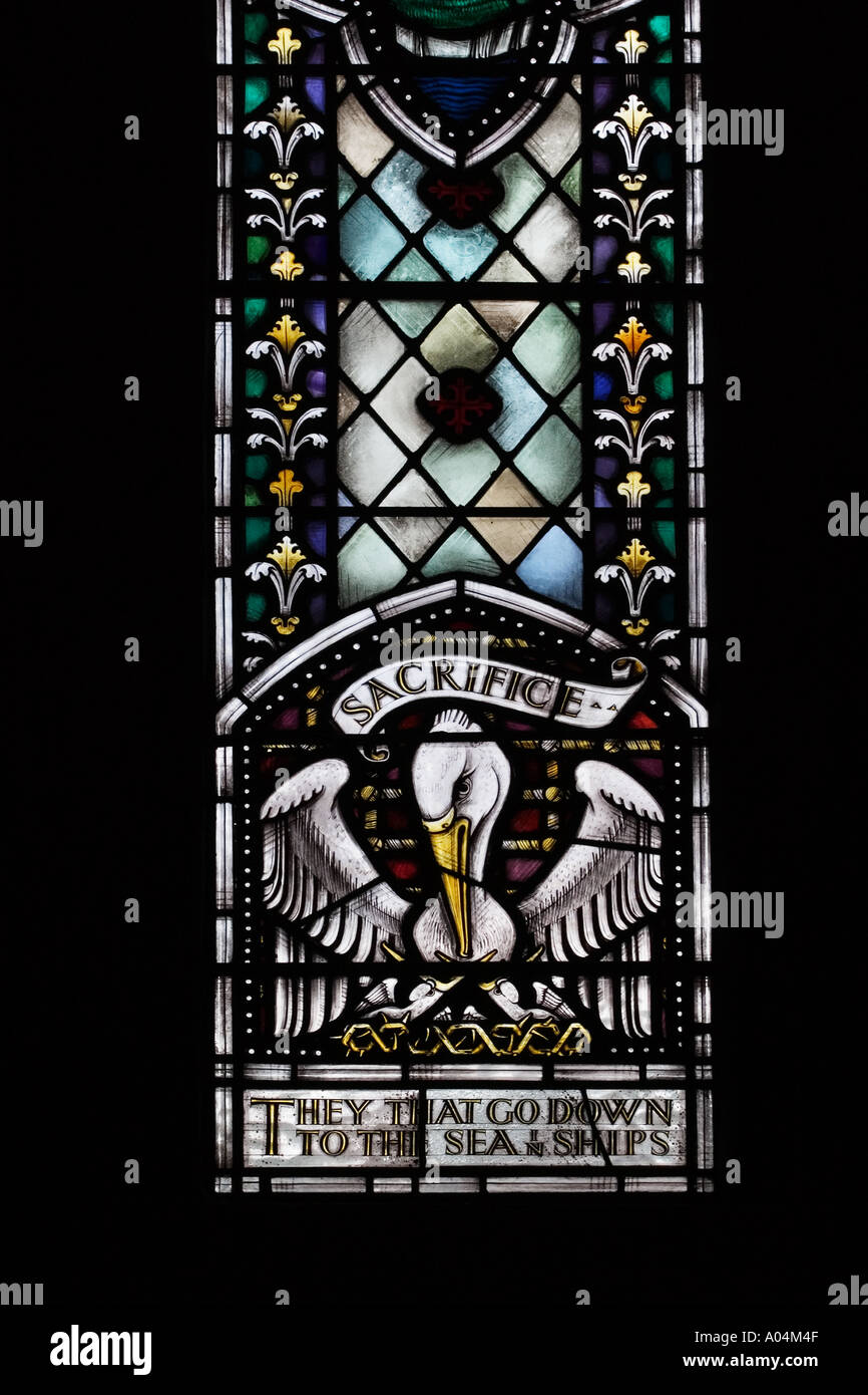 They That Go Down To The Sea In Ships stained glass window detail Glasgow Cathedral Stock Photo