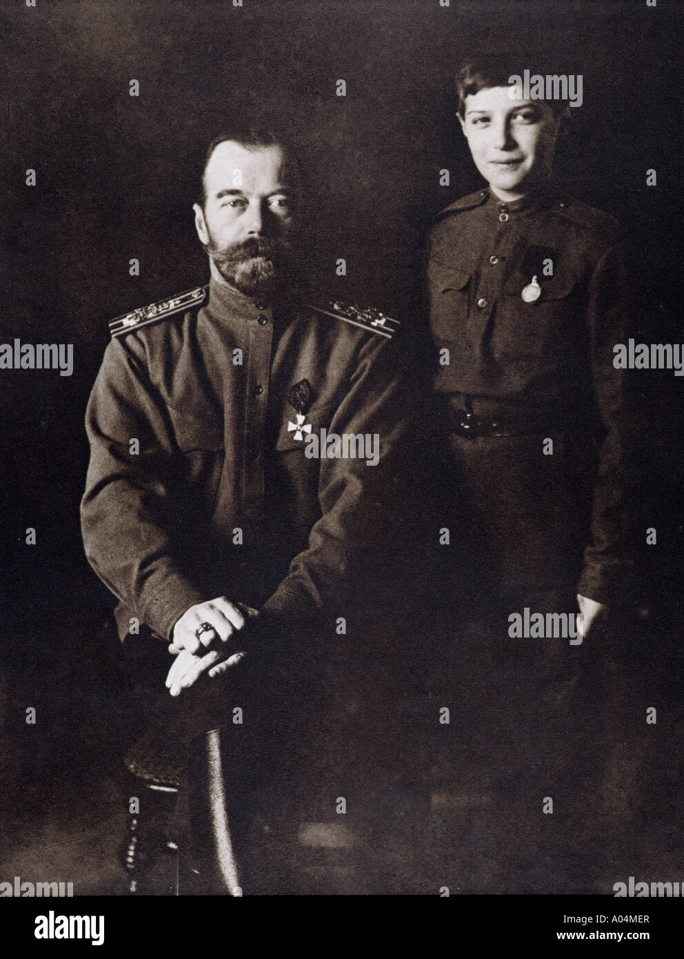 Nicholas II, last Emperor of Russia, 1868 - 1918. Seen here with his son Alexis, 1904 - 1918. Stock Photo