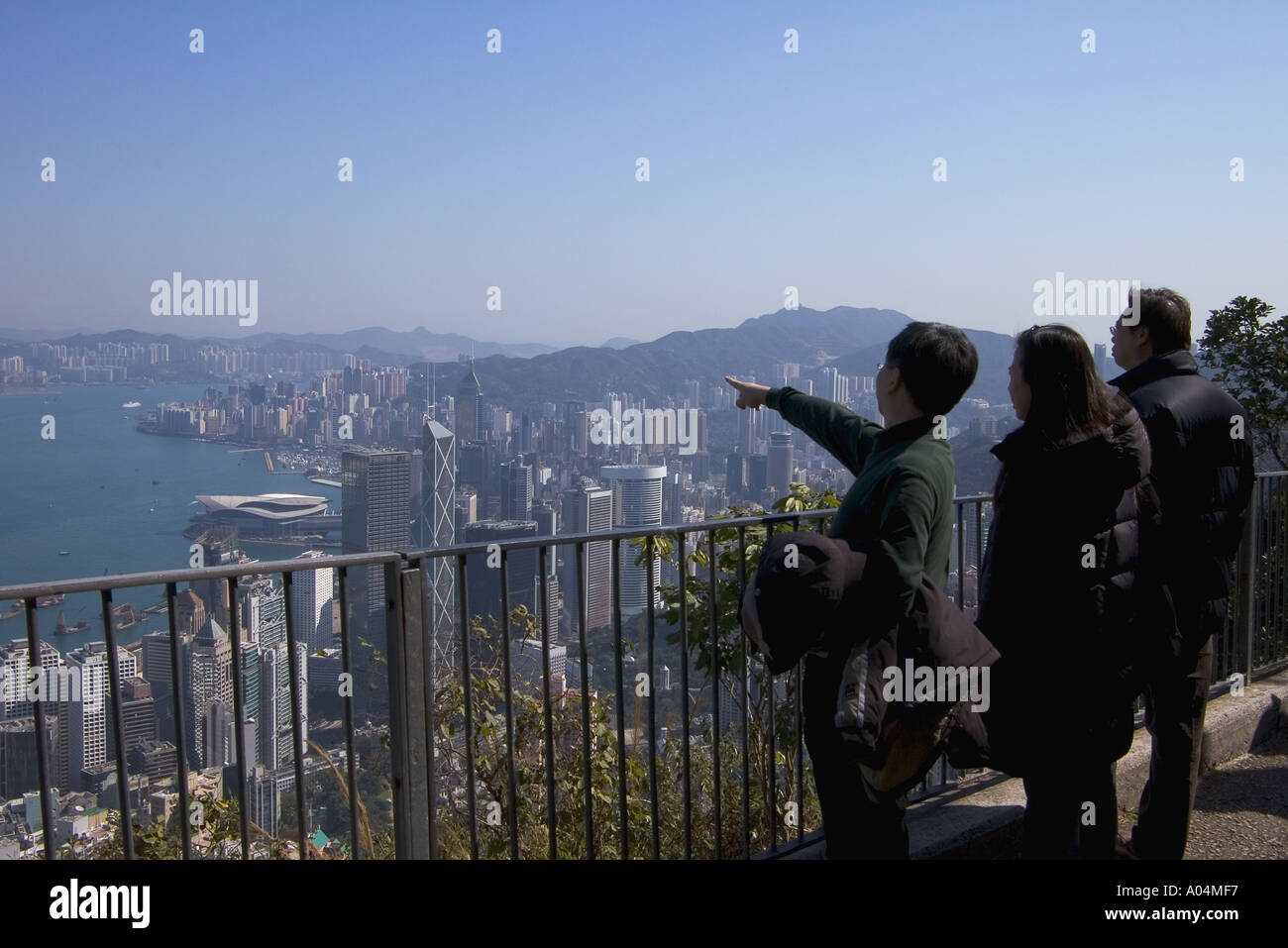 dh Luggard Road VICTORIA PEAK HONG KONG People viewing skyscrapers harbour view city sightseeing circle walk path trail lookout vista Stock Photo