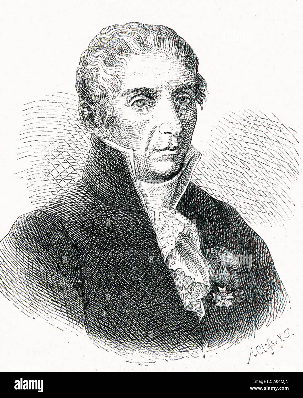 Alessandro Giuseppe Antonio Anastasio Volta, 1745 - 1827. Italian physicist who developed the electric battery. Engraved by Adolf Closs, 1840 to 1894. Stock Photo