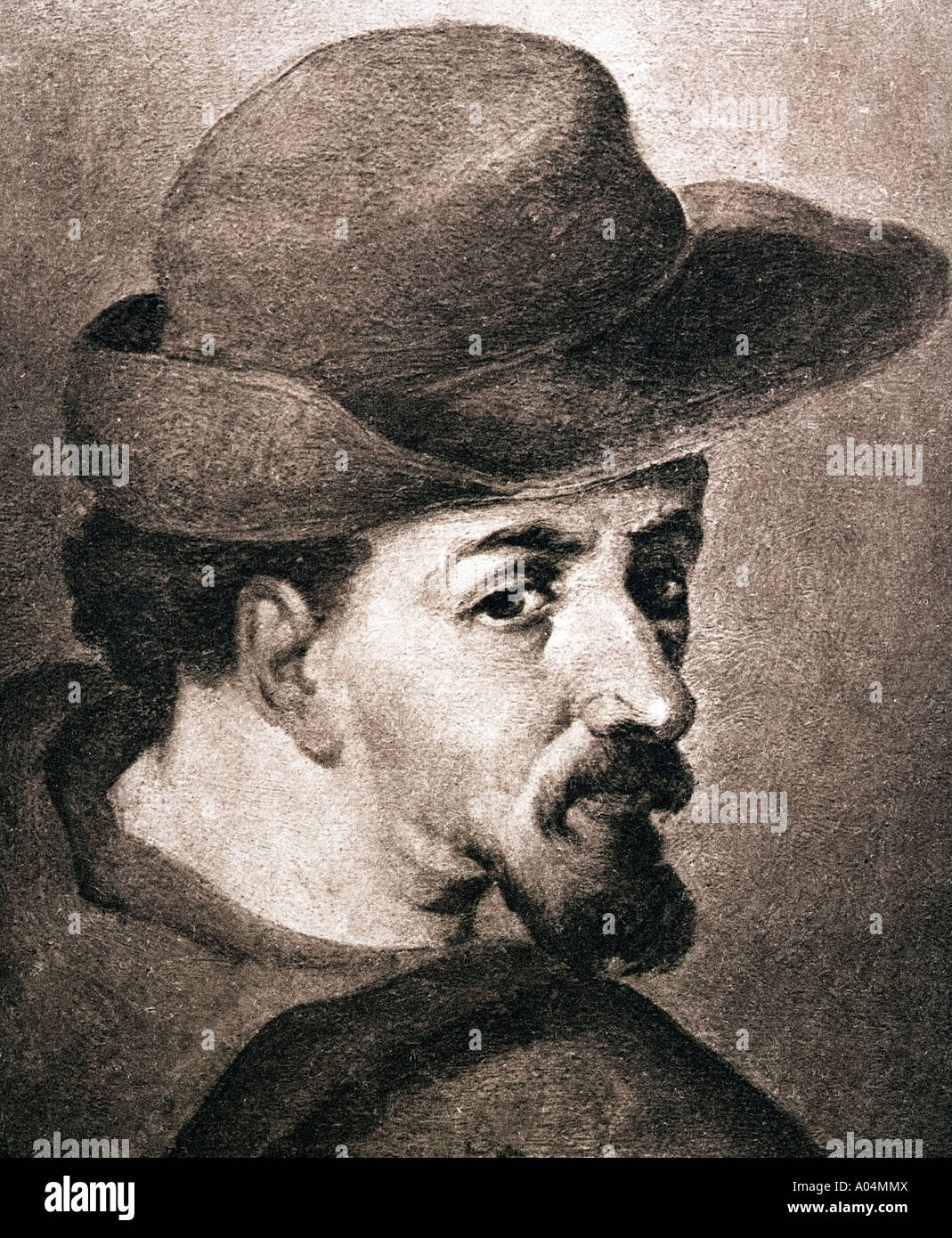 Portrait of Miguel Saavedra de Cervantes, 1547 - 1616. Spanish writer- After the artist Francisco Pacheco. Stock Photo