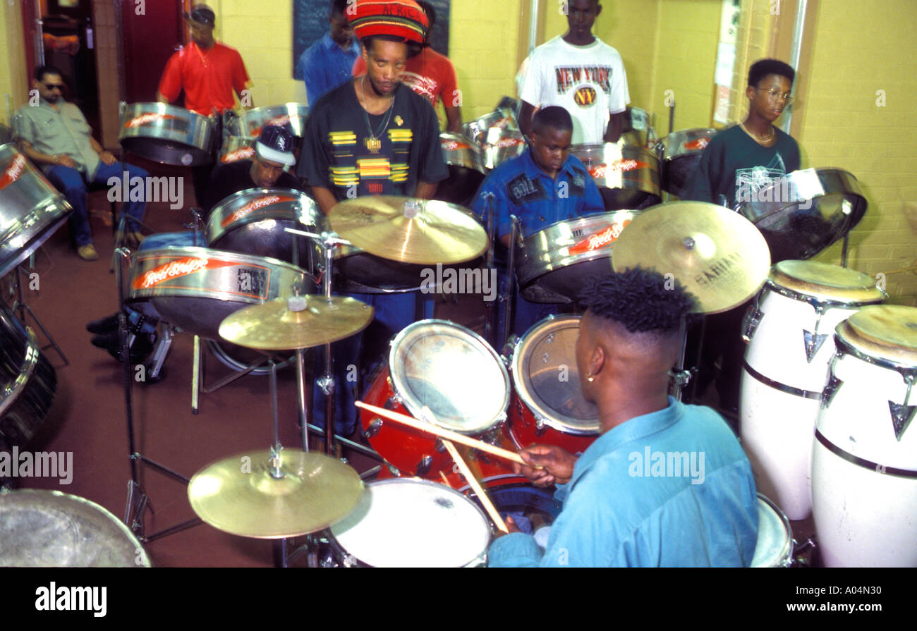 youth practicing steel drums before the Notting Hill annual Carnival