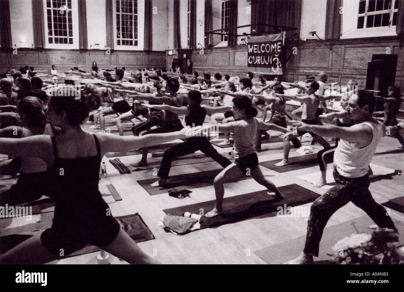 Guruji World Tour 2001 London UK Ashtanga Yoga Veerabhadrasana Stock Photo