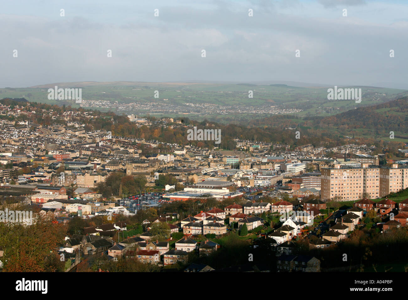 A view of Keighley, West Yorkshire, from one of the surrounding hills Stock Photo