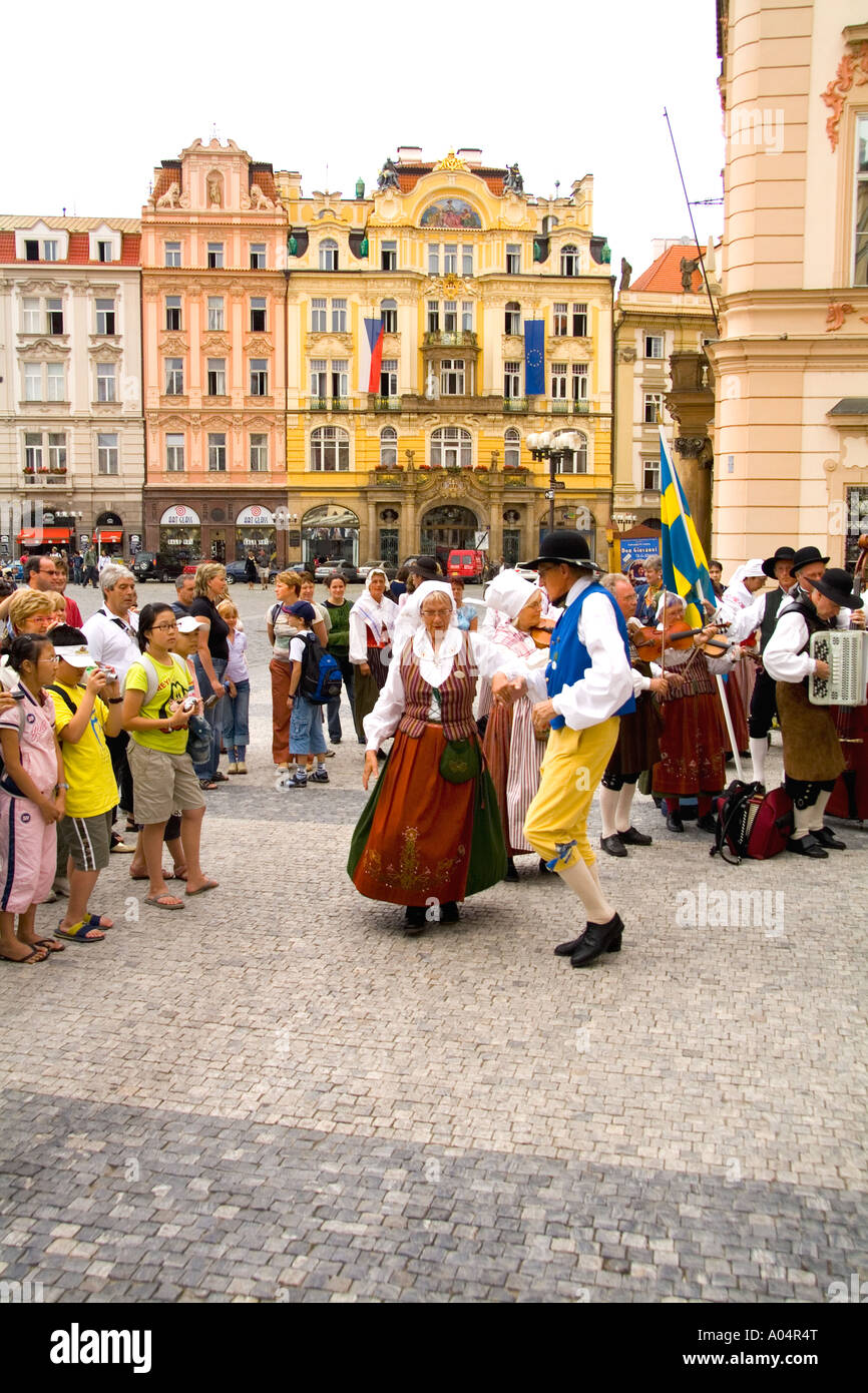Polka dancing by local people in traditional costume with dancing band in famous Old Town of