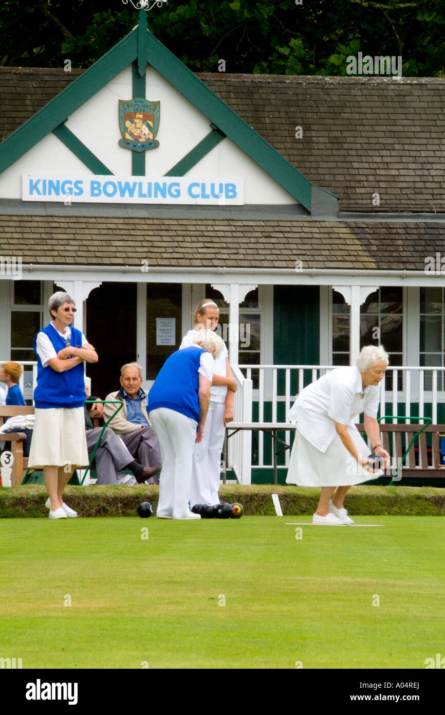 Women lawn bowling at the Kings Bowling Club in Torquay England Devon
