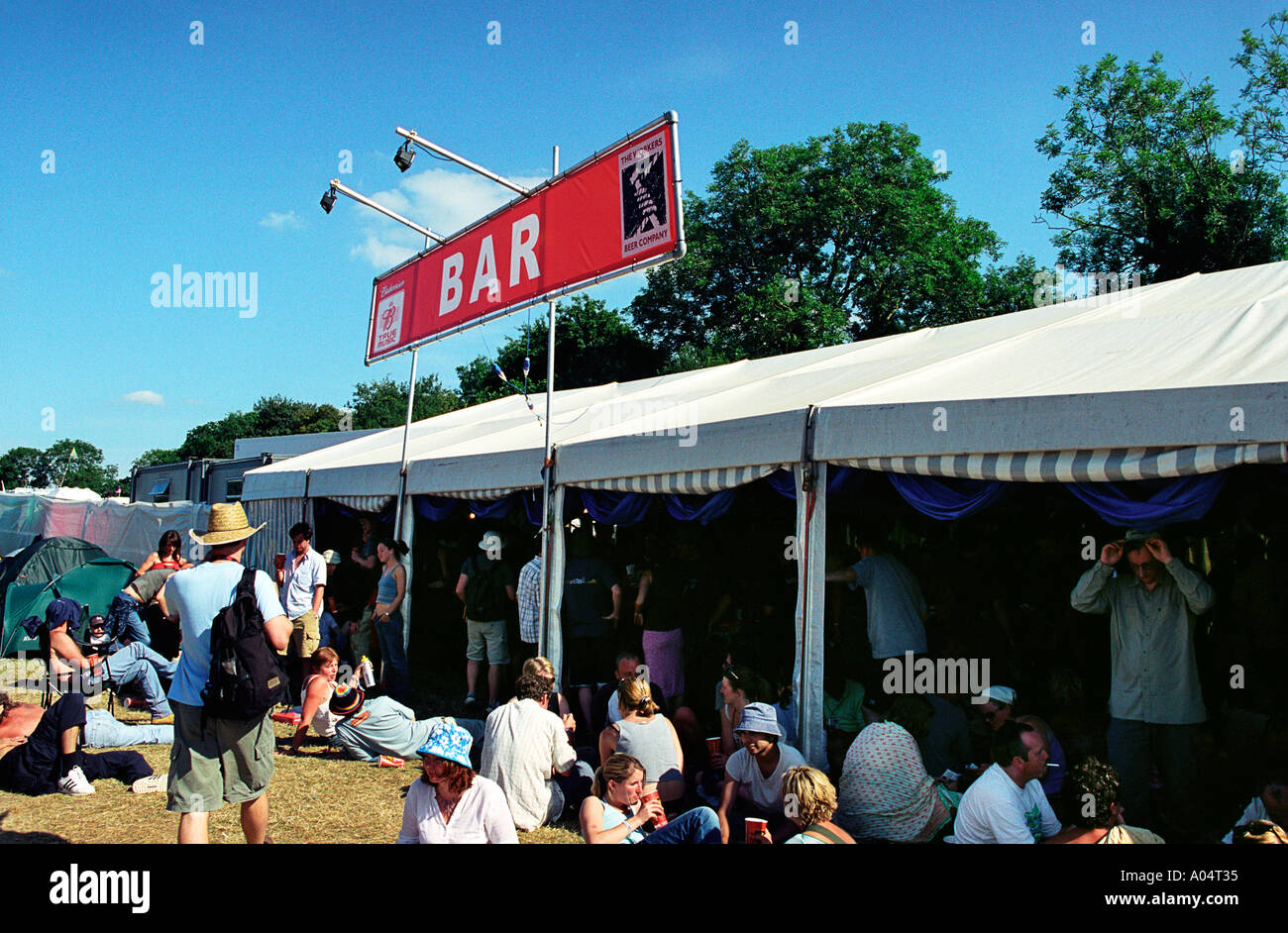 Beer tent at Glastonbury festival Stock Photo Alamy