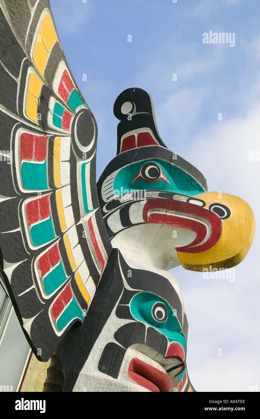 A Totem Pole in the town of Duncan on Vancouver Island British Columbia Canada Stock Photo