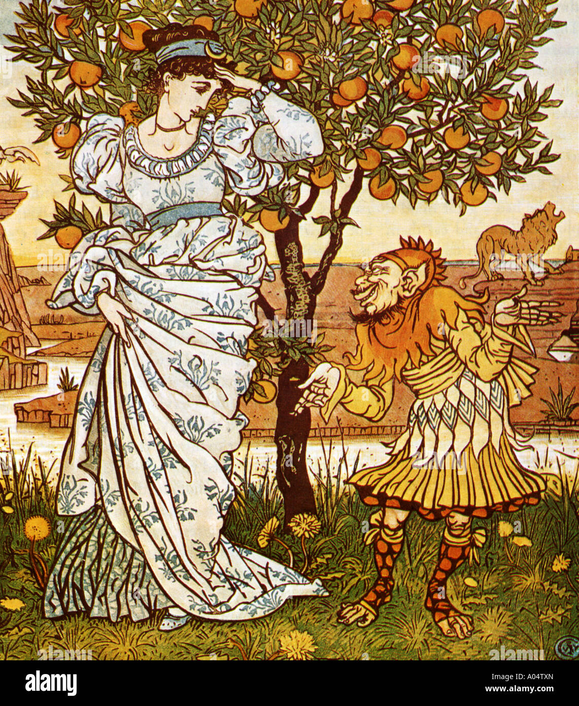 THE YELLOW DWARF an engraving by Walter Crane for an 1875 edition of the fairy story Stock Photo
