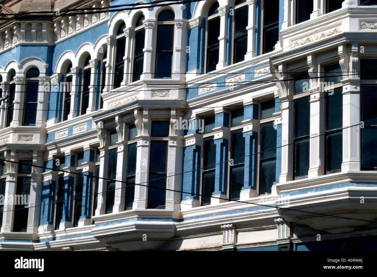 USA, Washington, Port Townsend, Historic Victorian, building windows Stock Photo
