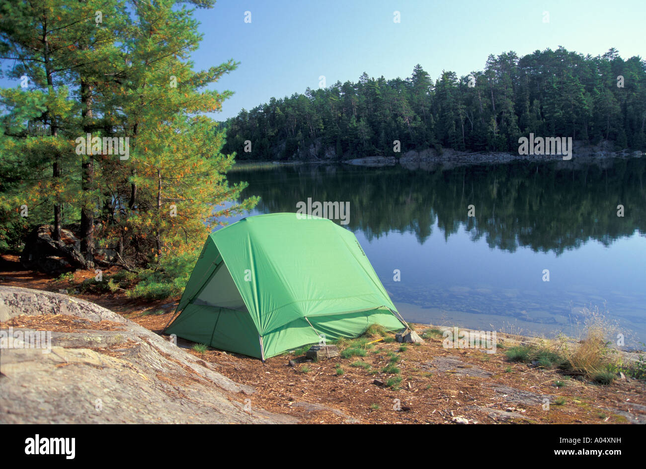 Forventer overskridelsen Distrahere Tent, camping site, Lady Evelyn lake, Lady Evelyn Smoothwater Wilderness  Park, Temagami Region, Ontario, Canada, Royalty Free Stock Photo - Alamy