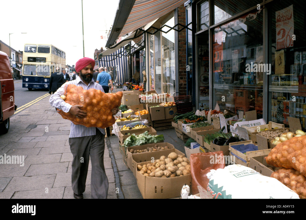 Asian fruit and vegetable stall in Southall london. Stock Photo