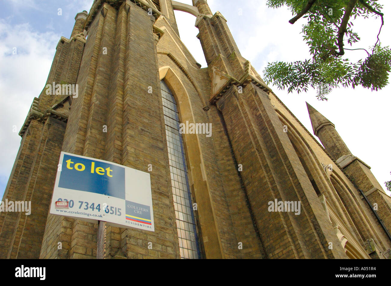 Sign outside church advertising Church for rent, London, England, UK
