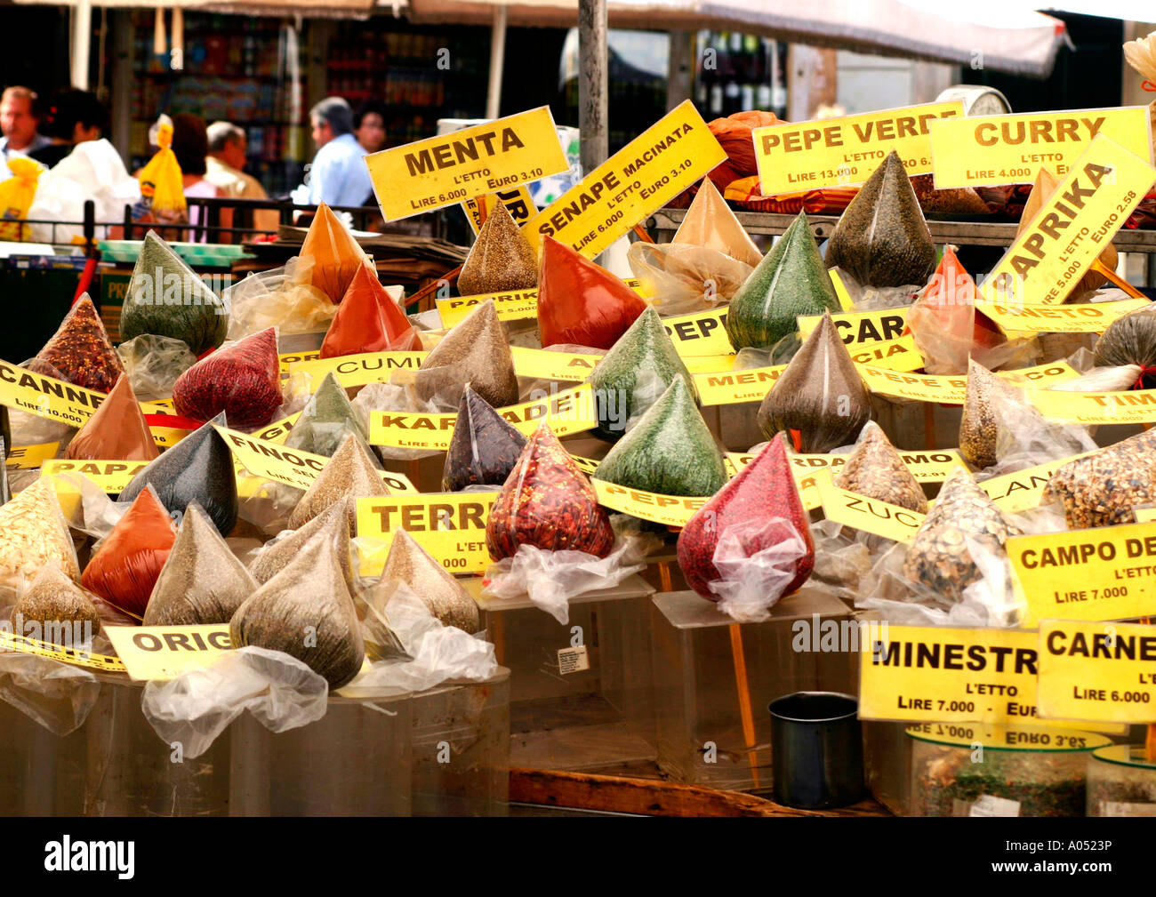 spice stall in the Campo dei Flori market, Rome, Italy Stock Photo
