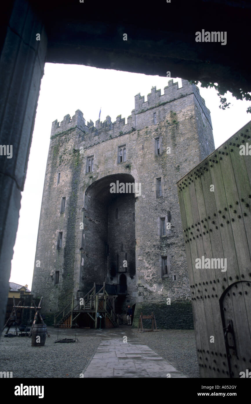 Life in Ireland castle and gate at Bunratty Castle grounds in Ennis Ireland Stock Photo