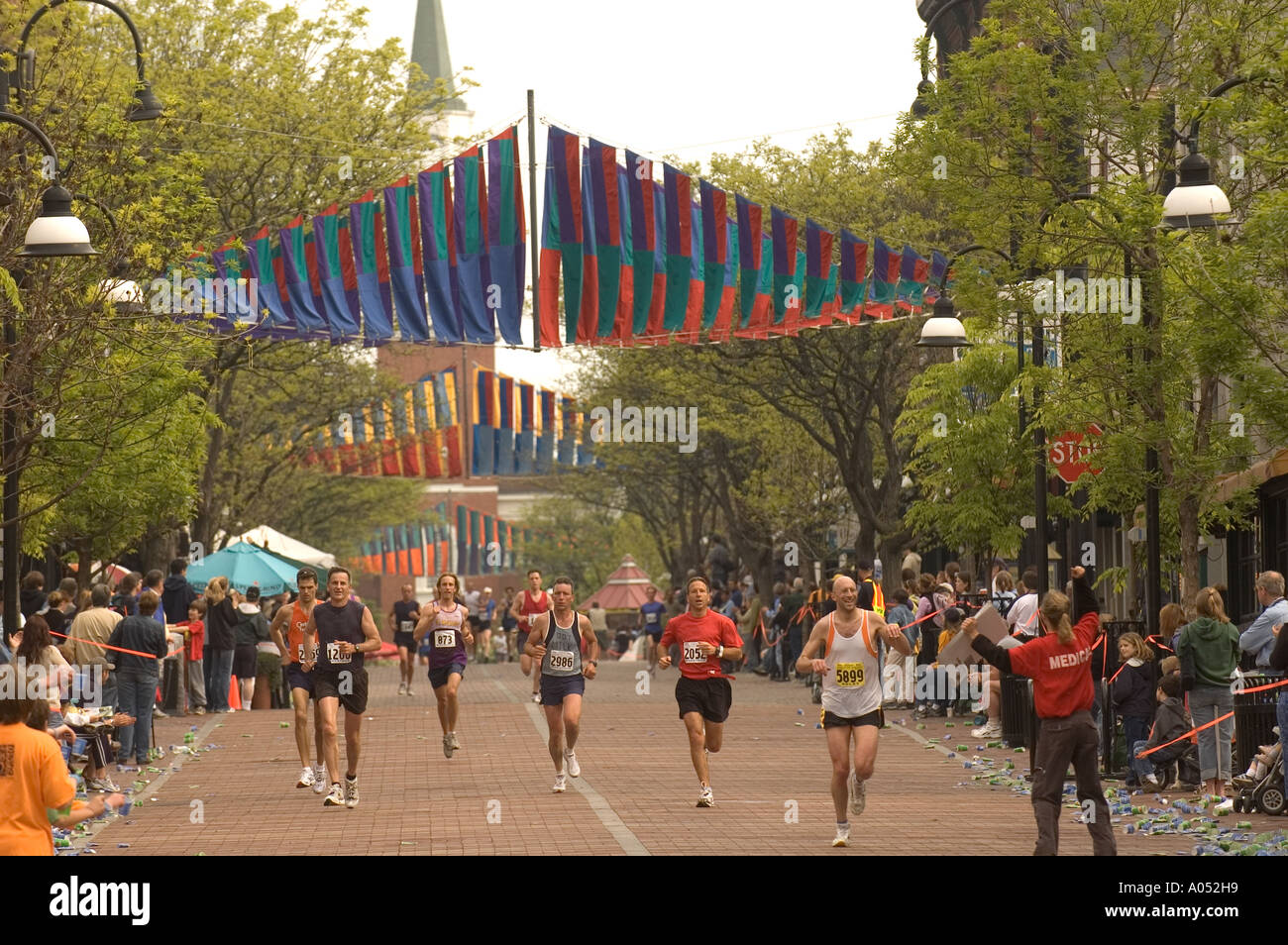 Runners are cheered as they compete in Burlington, Vermont, during the