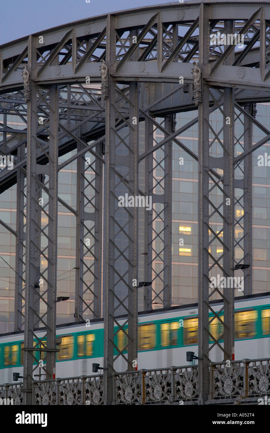 Metro on the Austerlitz bridge. Buildings of Gare de Lyon district. 12th district. Paris. France