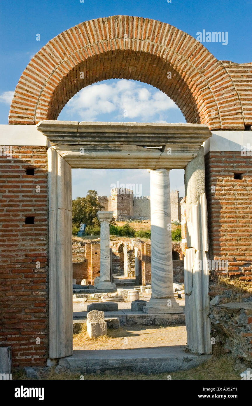 Brick masonry arch, wall and marble doorway and columns, St Johns Basilica, Selcuk, Turkey, Middle East. DSC_6859 Stock Photo