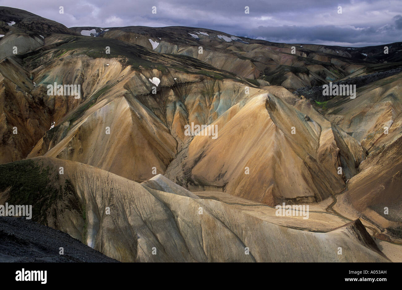 Ryolith hills of Landmannalaugar region near  Brennisteinsalda Mountain, Iceland. Stock Photo