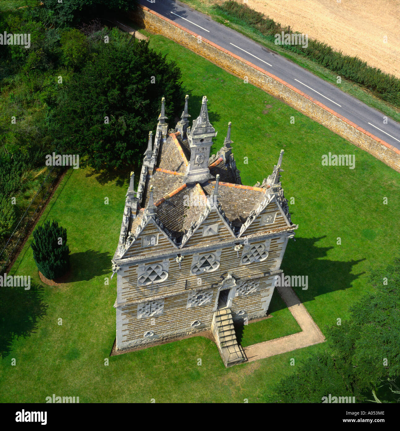 Rushton Triangular Lodge UK aerial view represents Holy Trinity Stock Photo