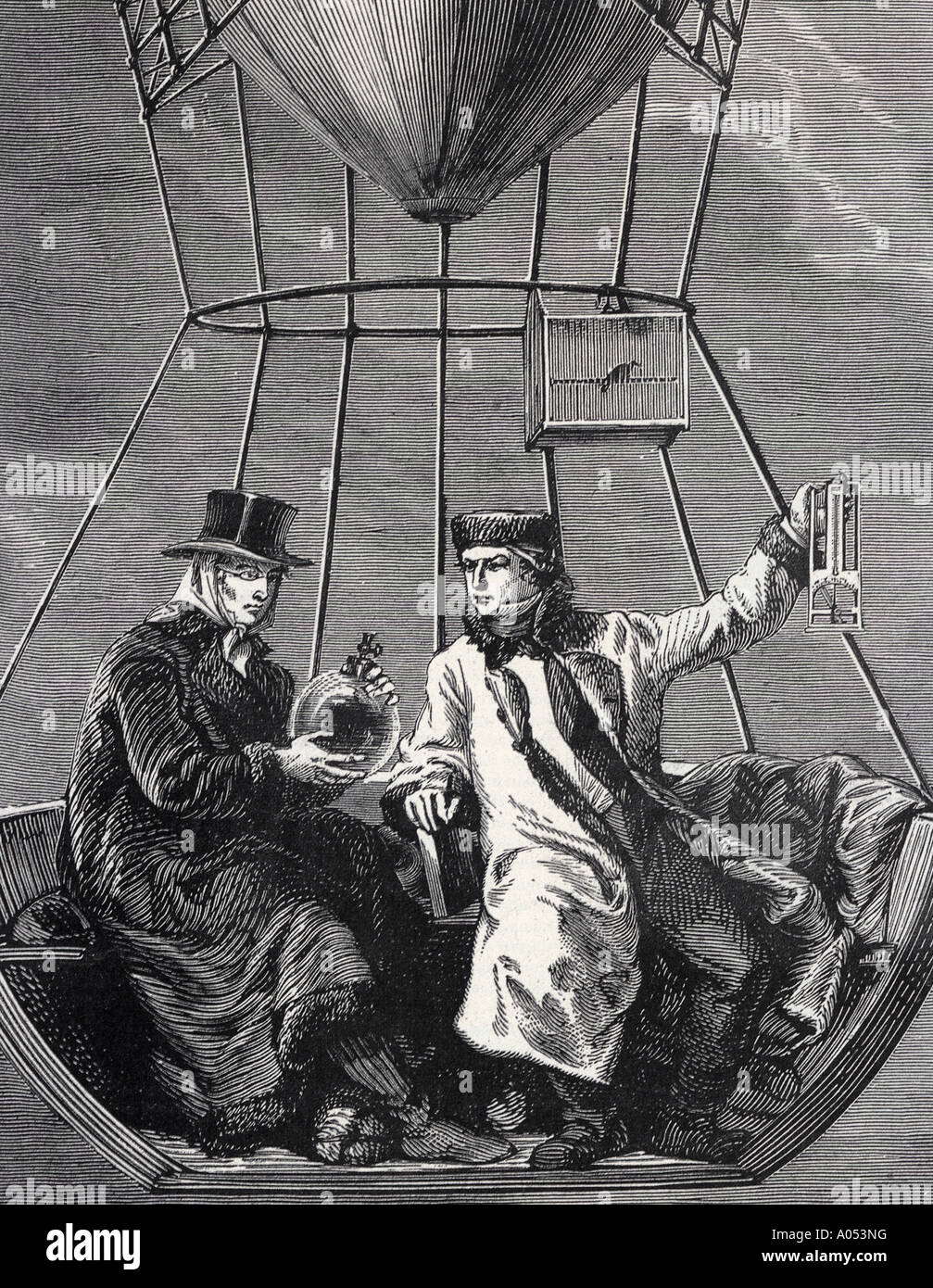 JOSEPH-LOUIS GAY-LUSSAC 1778 to 1850. Engaving of the French chemist and physicist  in  an 1840 balloon ascent Stock Photo