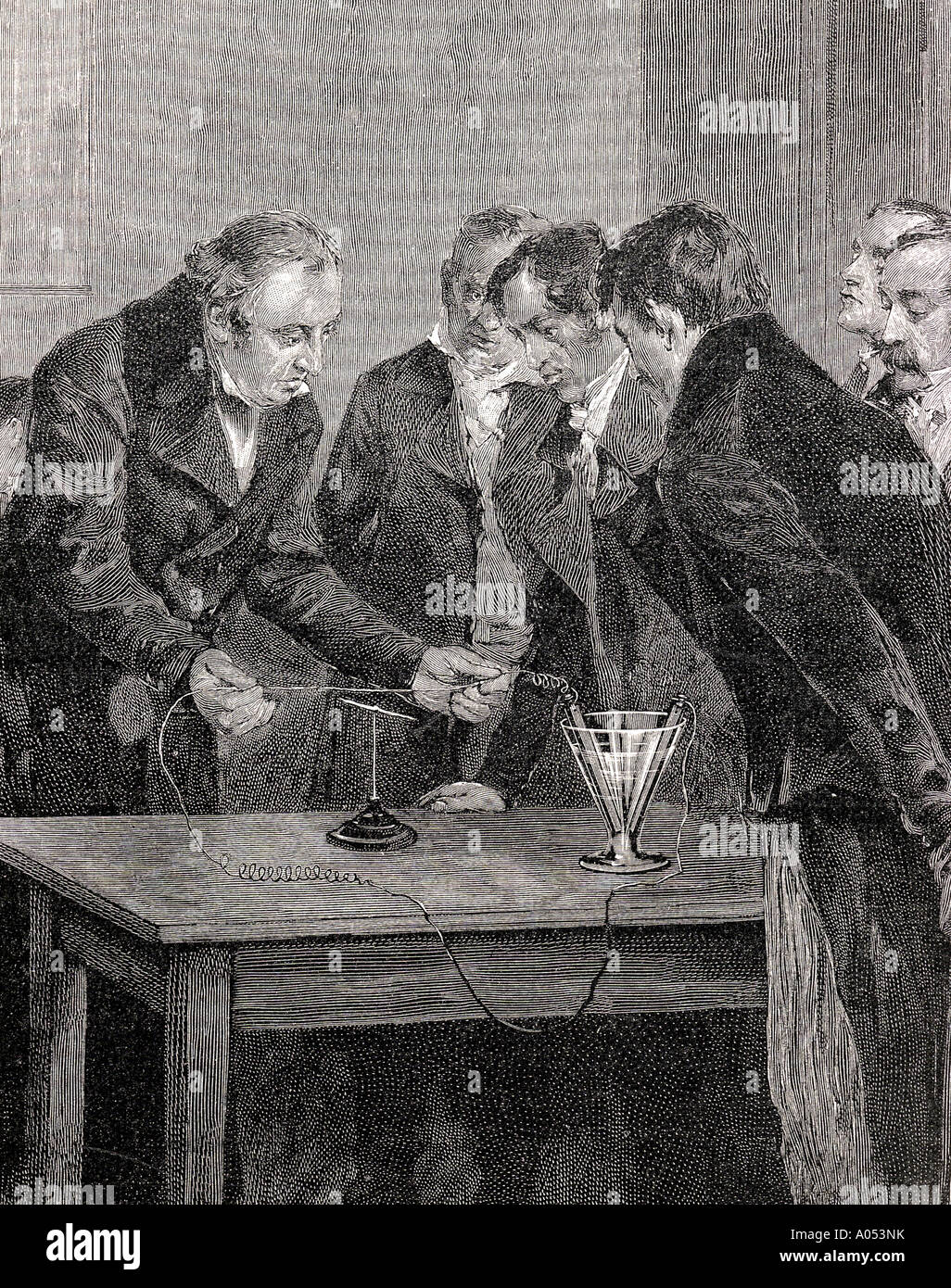 HANS CHRISTIAN ORSTED 1777 to 1852 Danish physicist demonstrating magnetism to his students Stock Photo