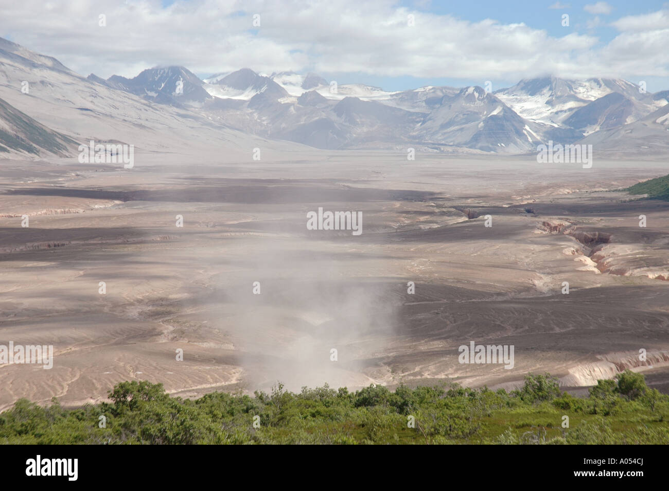 Whirlwind blowing up dust over Valley of 10 000 Smokes Katmai National Park Alaska USA Stock Photo