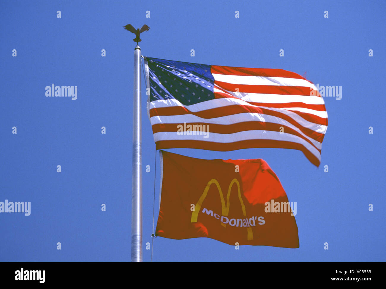 usa america flag stars and stripes advertising mcdonalds donalds fast food red Stock Photo