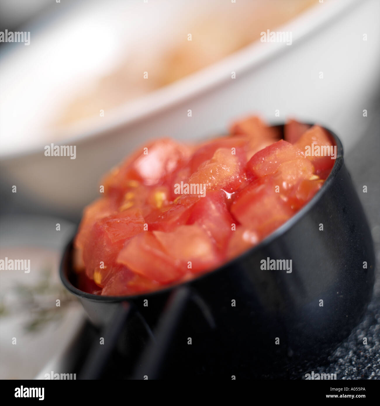 one cup of chopped tomato Stock Photo