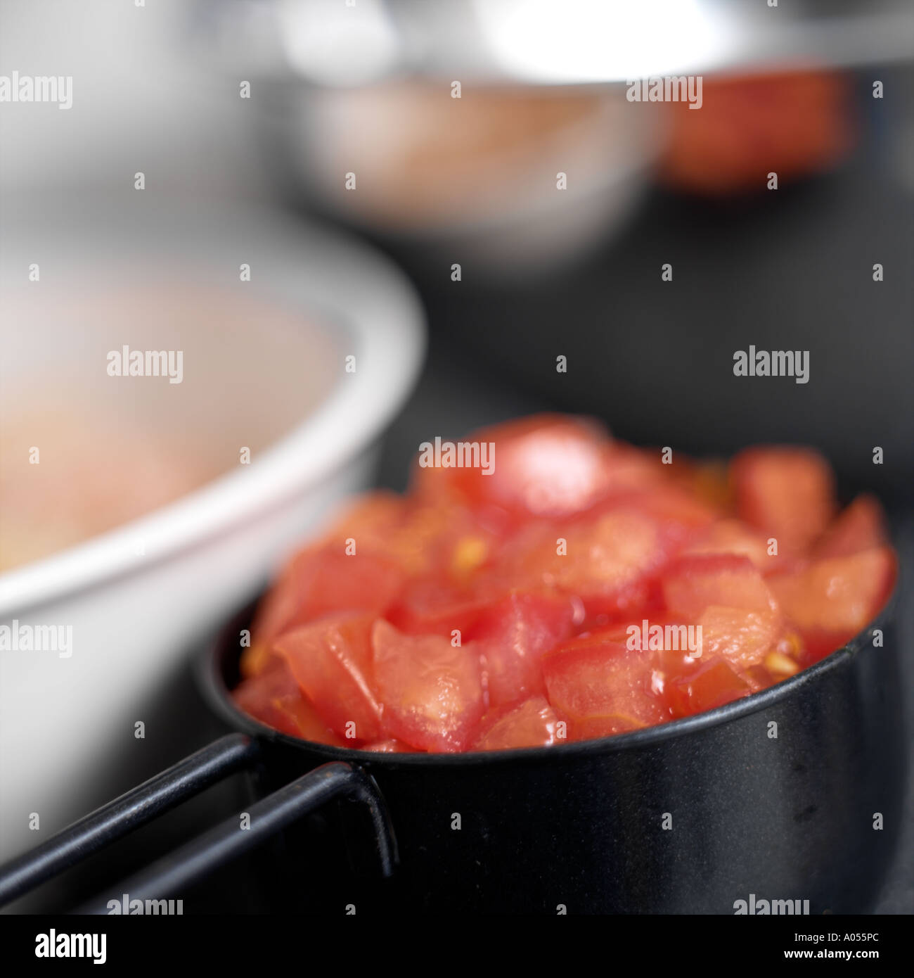 one cup of chopped tomato Stock Photo