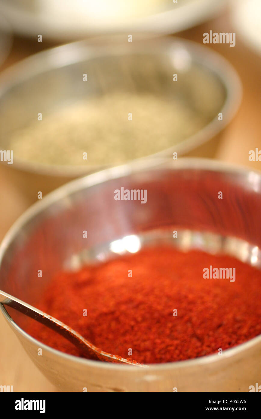 Bowl of red chile powder Stock Photo Alamy